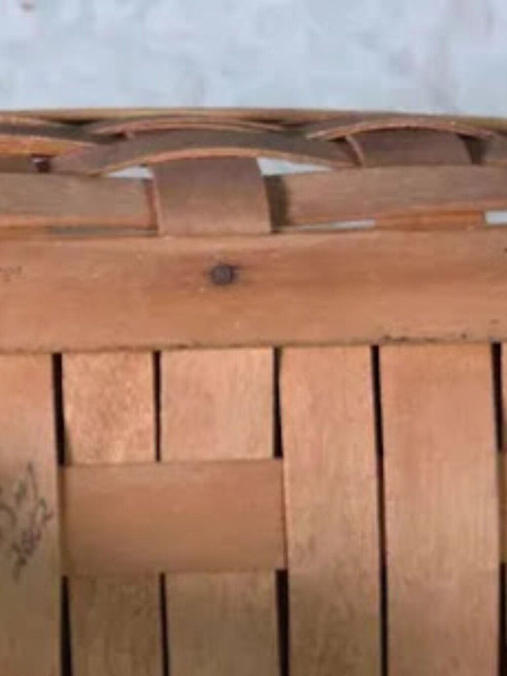 2002 Longaberger 13" Rectangle Fixed Center Handle Upcycled Antique White Basket - Picture 14 of 14